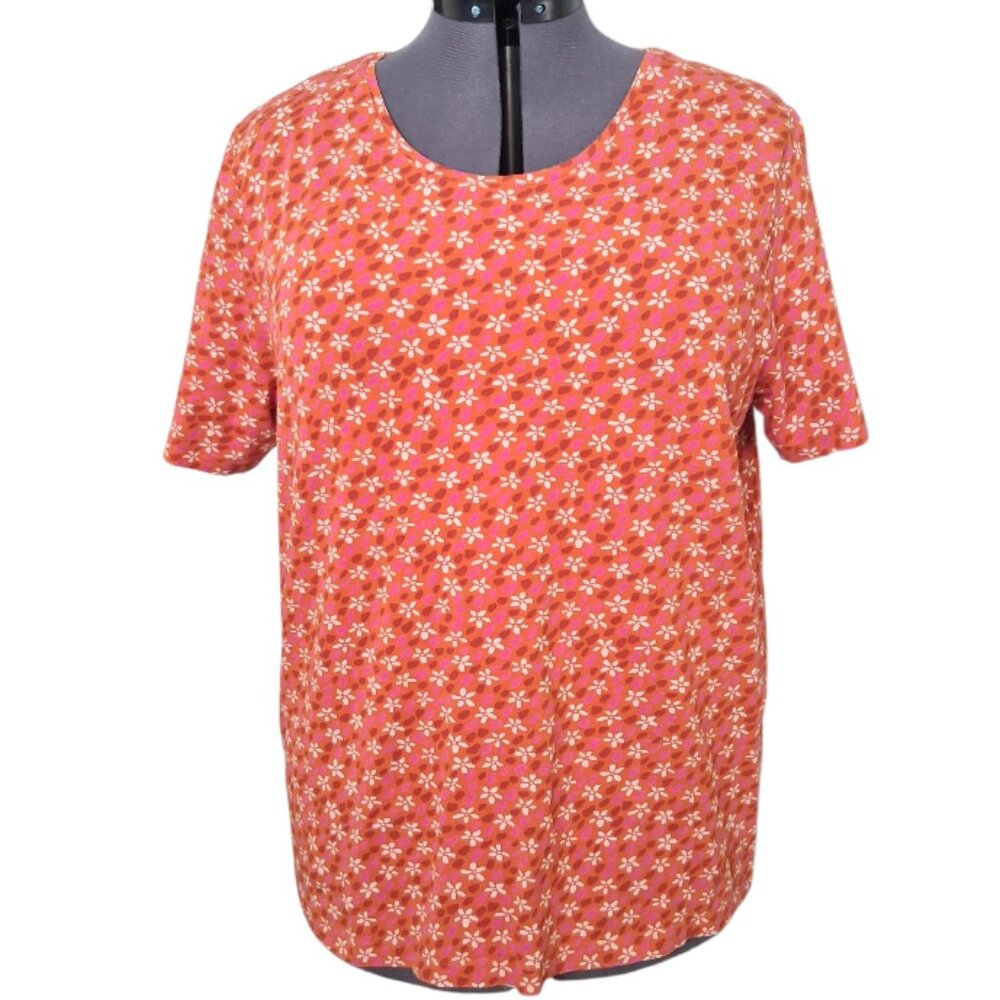 Gudrun Sjödén Orange & Pink Floral Short Sleeved Women's Top Sz XXL